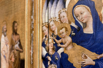 Richard II Presented to the Virgin and Child by His Patron Saint John the Baptist and Saints Edward and Edmund, c.1395-99 - Master of the Wilton Diptych