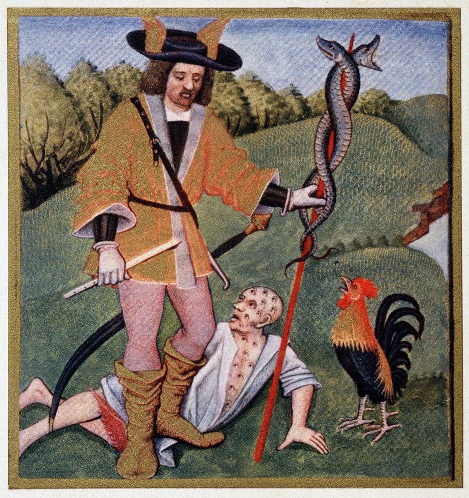 Hermes with a caduceus - from a 15th-century illumination by (after) French School