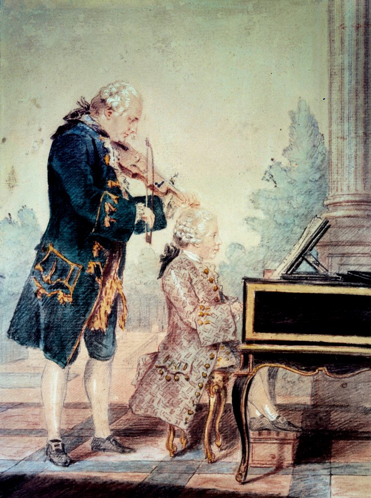 Wolfgang Amadeus Mozart as a Child Playing Piano with His Father Leopold