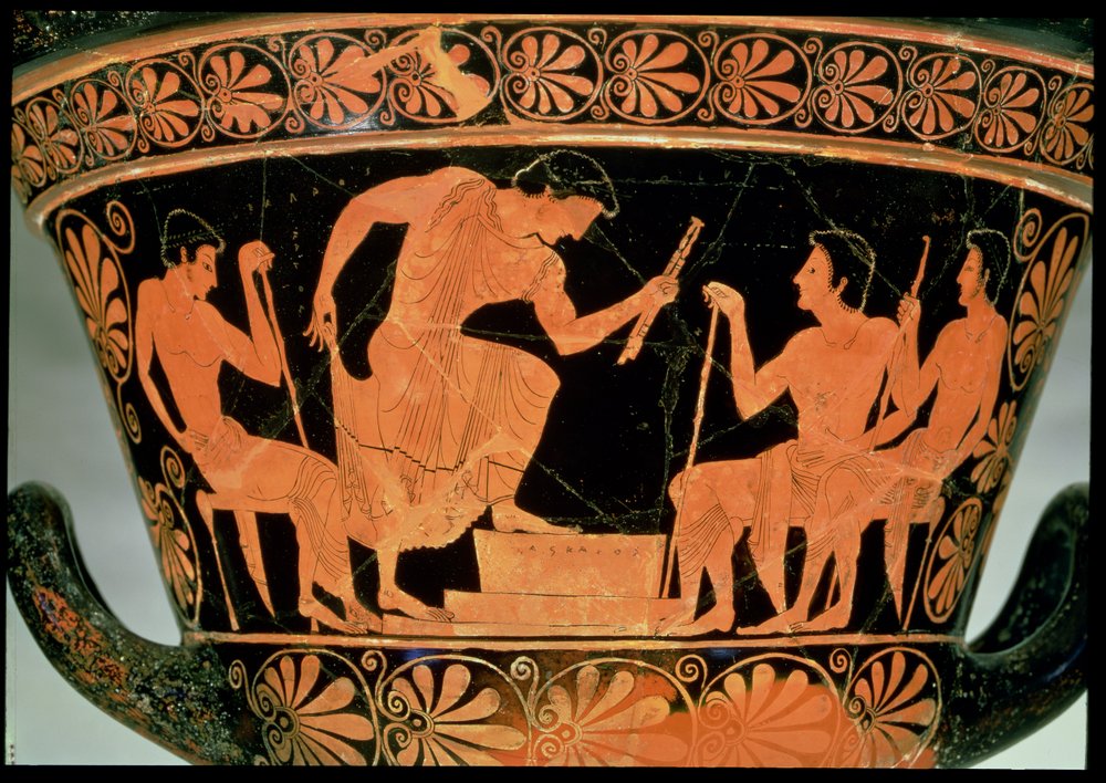 A Musical Contest, detail from an Attic red-figure calyx-krater, from Cerveteri, Italy, c. 510 BC (reverse of 92569) by Euphronios
