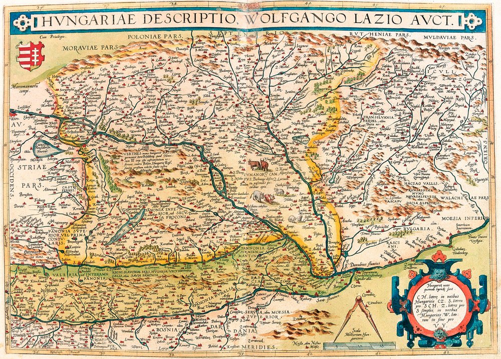 Geography map of the territory of Hungary from 'Theatrum Orbis Terrarum' by Abraham Ortelius by Abraham Ortelius