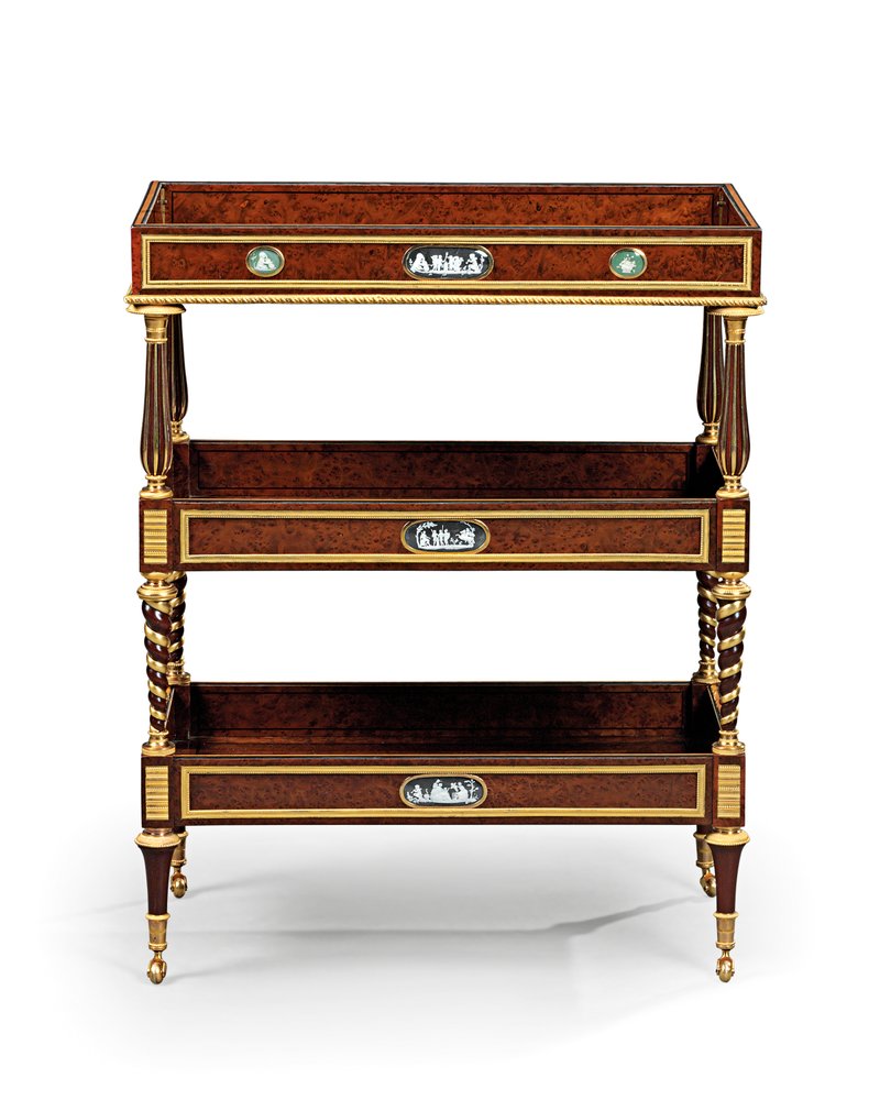 Late Louis XVI ormolu and cameo-mounted burr yew wood and mahogany ...