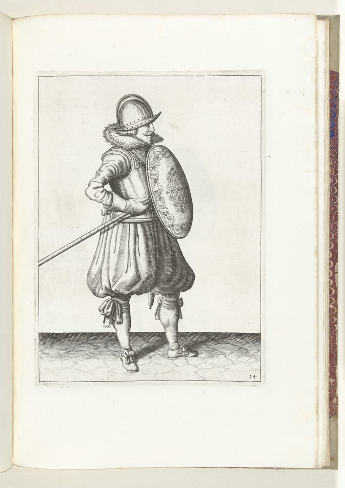The exercise with shield and pike: the soldier brings the pike into ...