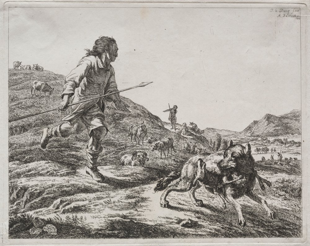 Shepherd Chasing a Wolf by Adam von Bartsch