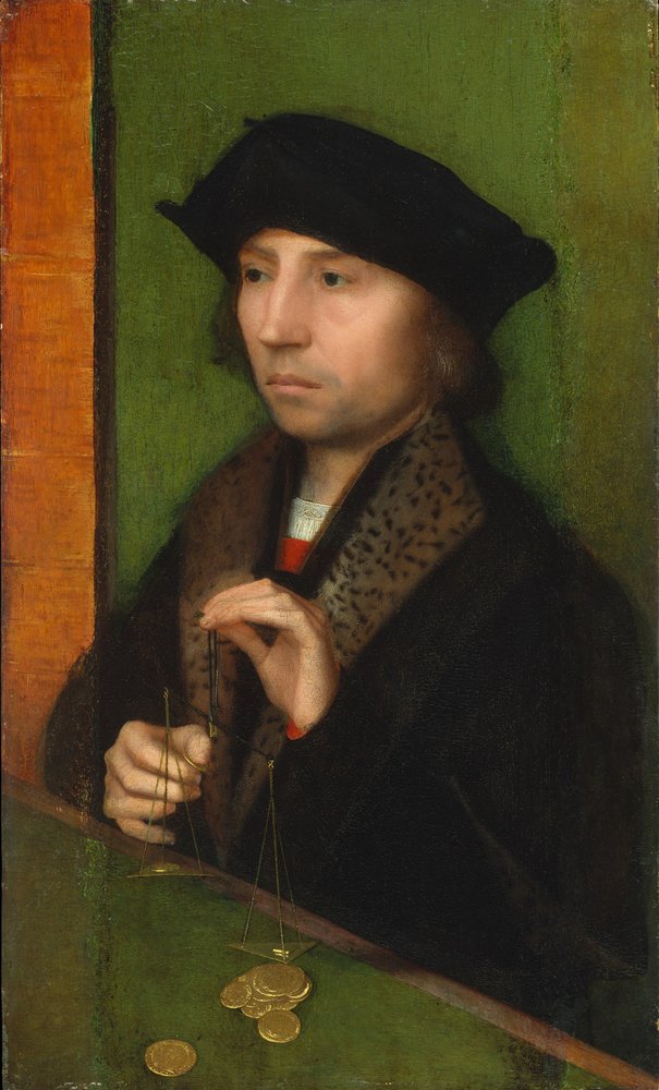 Man Weighing Gold by Adriaen Isenbrandt or Isenbrant