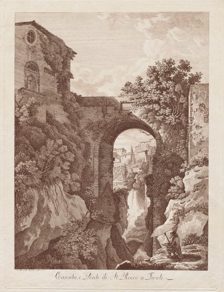 St. Rocco Waterfall and Bridge at Tivoli by Albert Christoph Dies