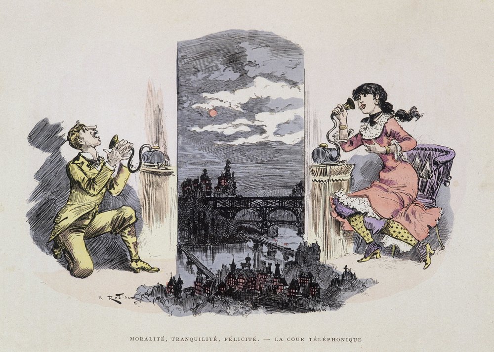 Morality, tranquility, bliss - The telephone court, caricature of ...