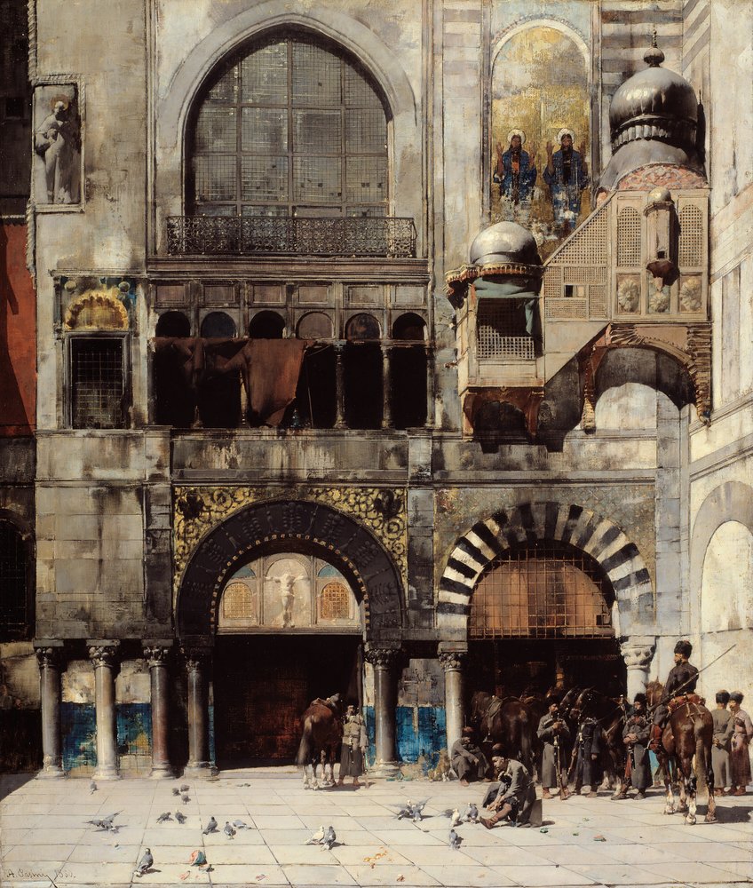 Circassian Cavalry Awaiting their Commanding Officer at the Door of a Byzantine Monument by Alberto Pasini