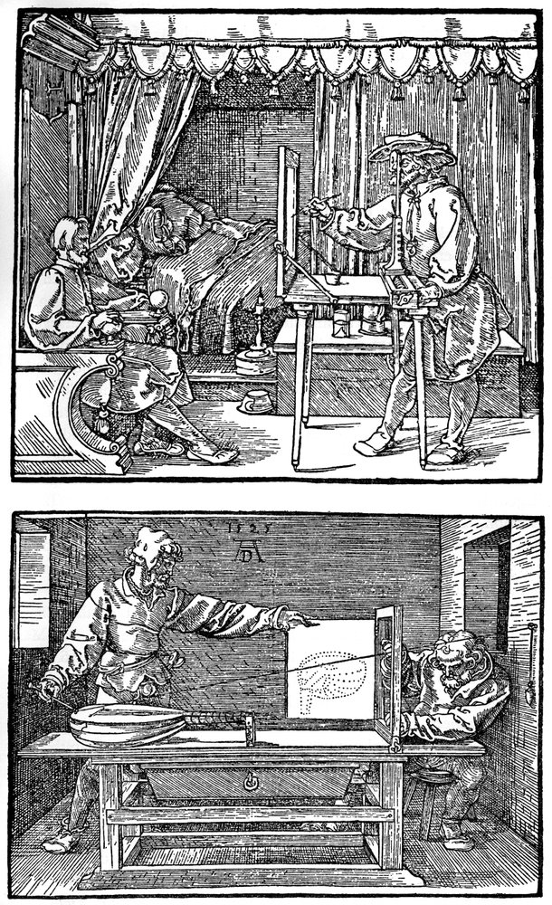 Apparatus for Translating Three-Dimensional Objects into Two-Dimensional Drawings by Albrecht Dürer