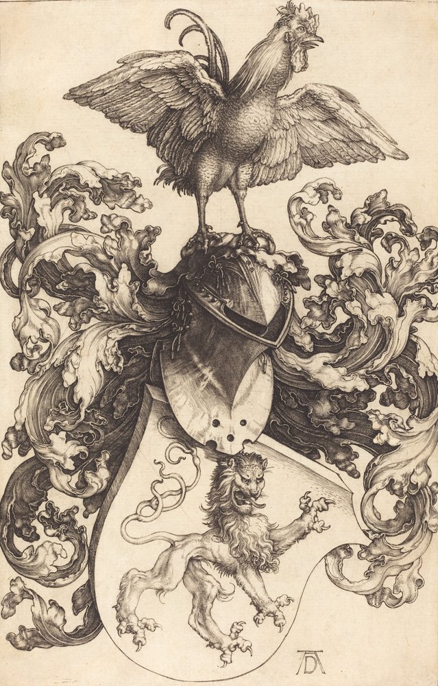 Coat of Arms with a Lion and a Cock, 1502-1503. by Albrecht Dürer