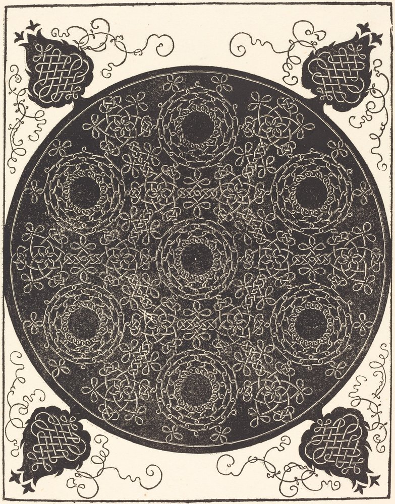 The Fourth Knot combining seven circular groups of knots with black centers, probably 1506-1507. by Albrecht Dürer