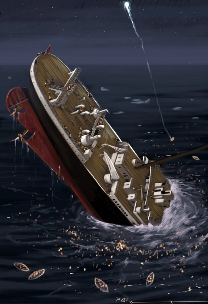 View of the Titanic sinking on 14 and 15 April 1912