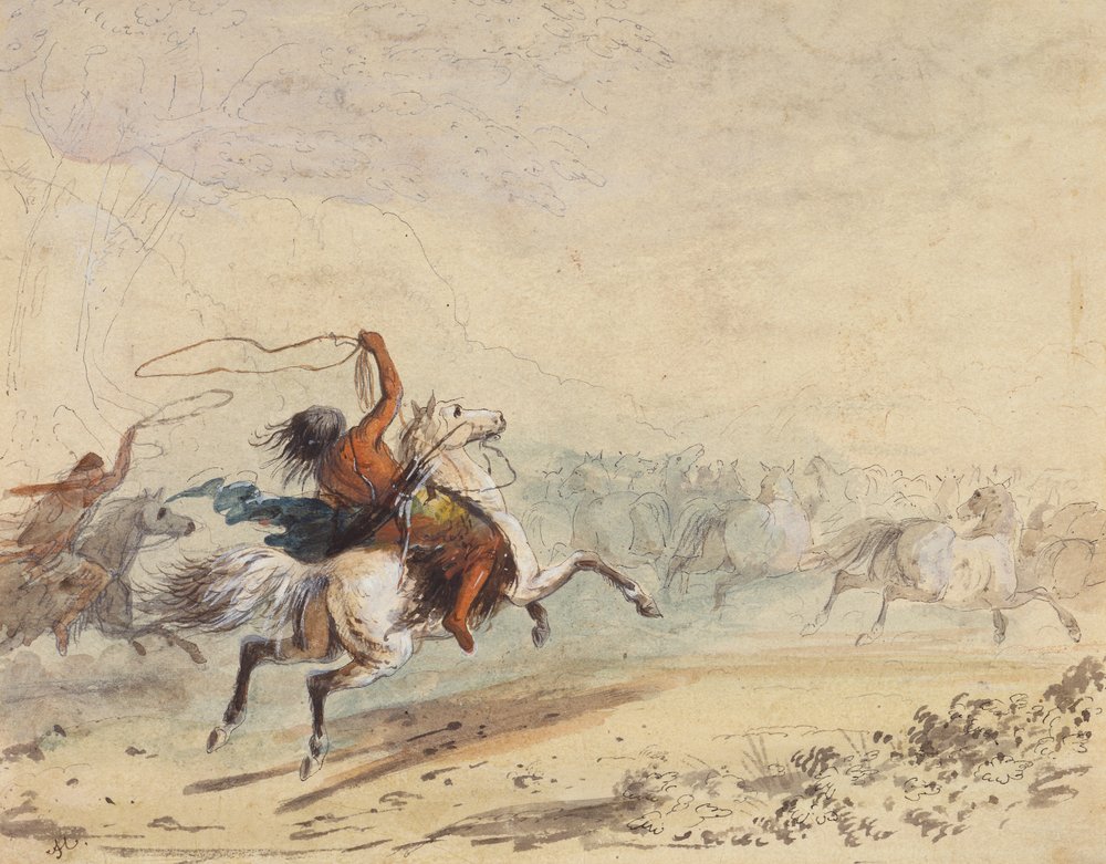 Lassoing Wild Horses, by Alfred Jacob Miller