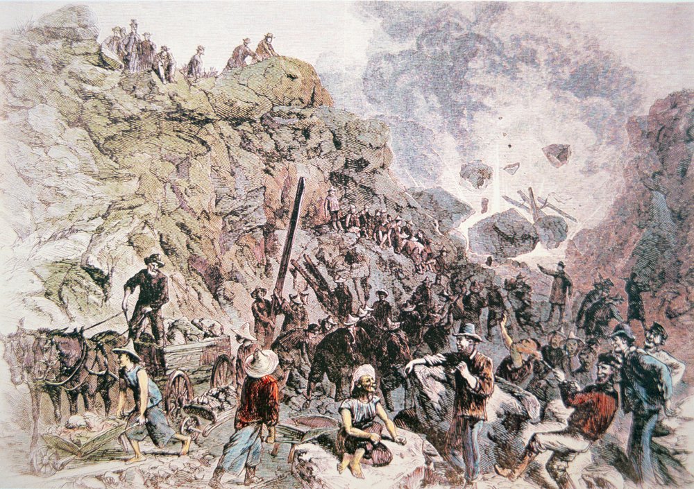 Chinese Workers Helping Construct the Central Pacific Railroad ...