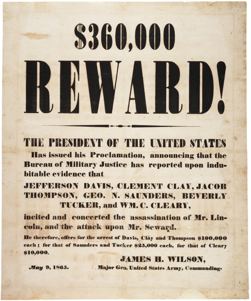 Lincoln assassination reward, 9th May 1865 by American School