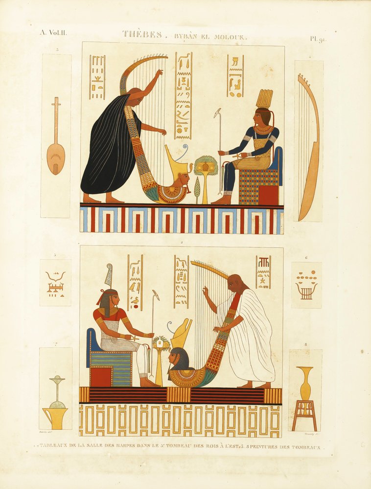 Paintings of Two Harpers in the Tomb of Pharaoh Ramesses III in the Valley of the Kings. From The D by Andre Dutertre
