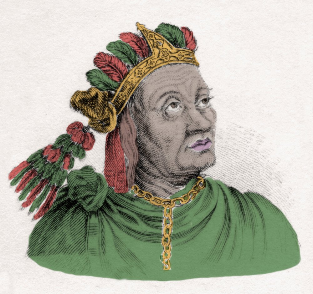 Portrait of Atahualpa, last emperor of the Inca Empire. Engraving of ...