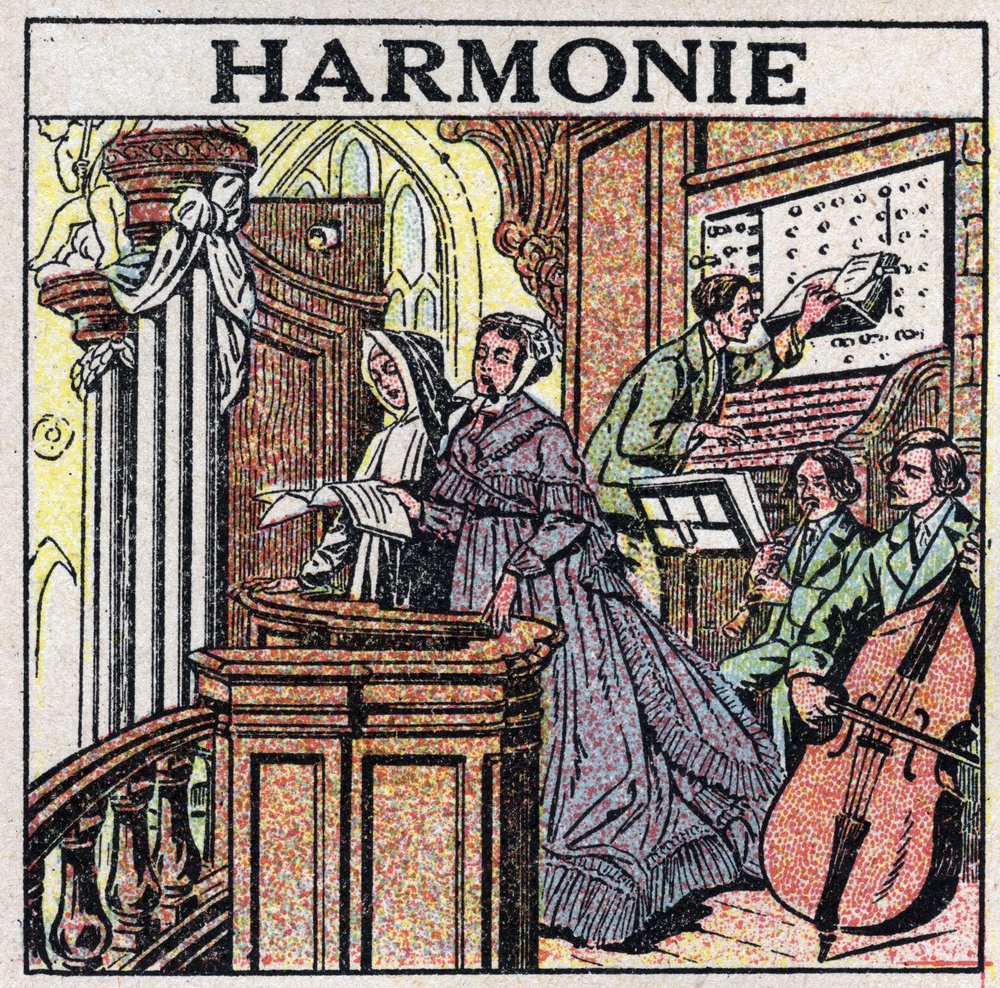 The art of sounds: harmony. Singers and musicians in a church ...