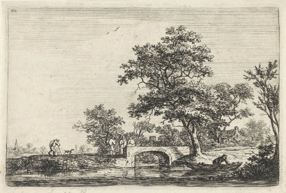 Figures by a Stone Bridge by Anthonie Waterloo
