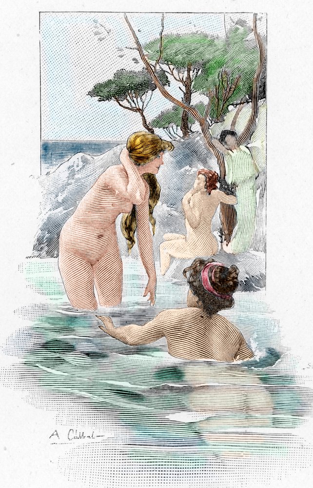 Odyssey of Homer: Nausicaa and Her Handmaidens Washing Clothes in the River, Illustration by Antoine Calbet by Antoine Calbet