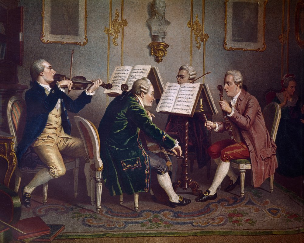 String quartet playing a Mozart's work (Chamber music)
