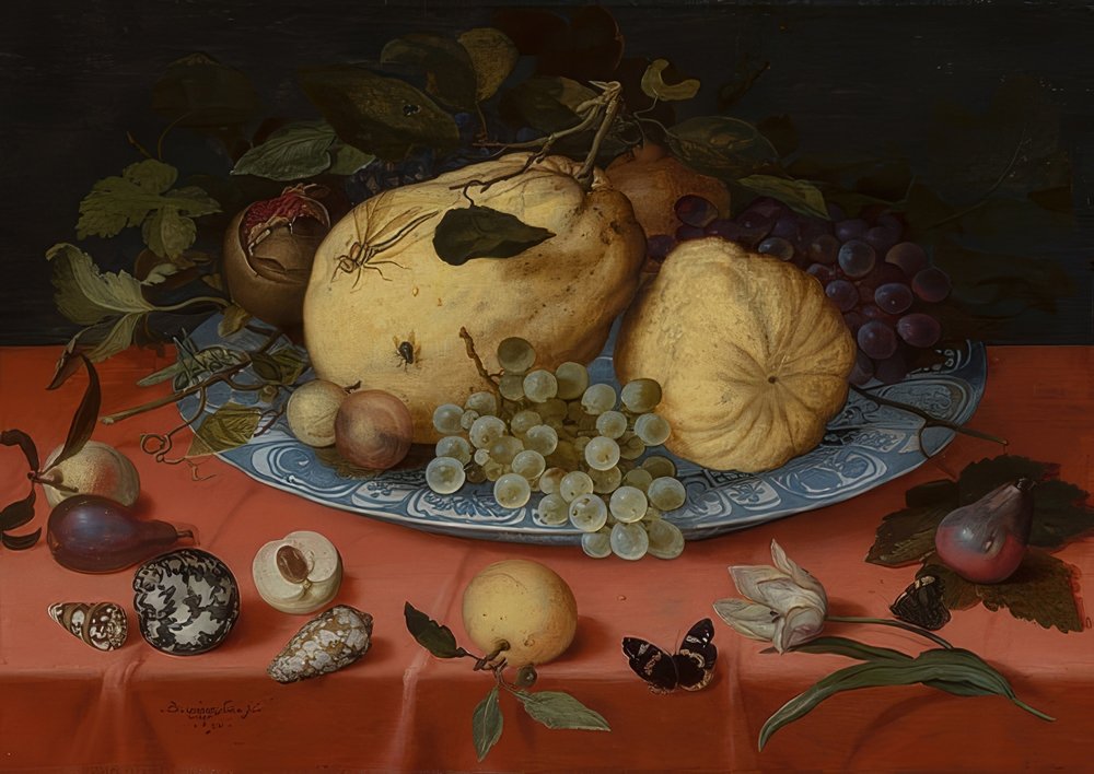 Fruit Still Life with Shells and Tulip. 1620 by Balthasar van der Ast