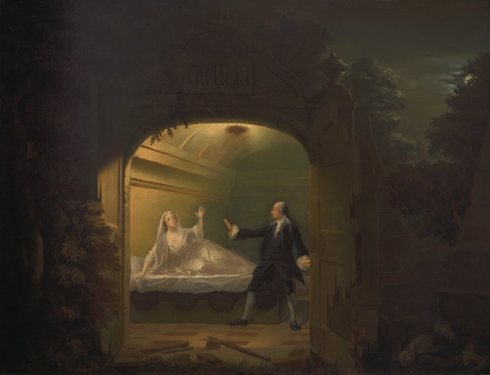 David Garrick and George Anne Bellamy in Romeo and Juliet, Act V, Scene iii by Benjamin Wilson