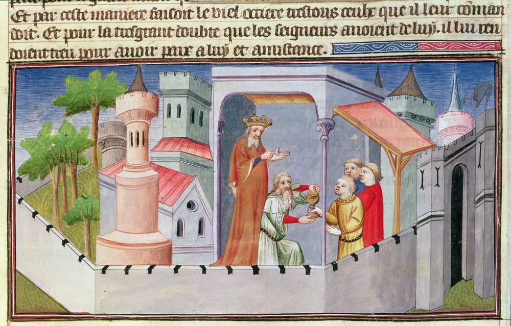 Hassan i Sabbah leading the initiations at Alamut giving his followers drugged wine, from the 