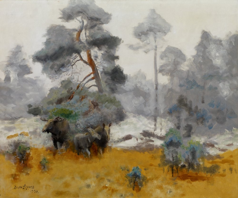 Moose Family Entering a Clearing by Bruno Andreas Liljefors