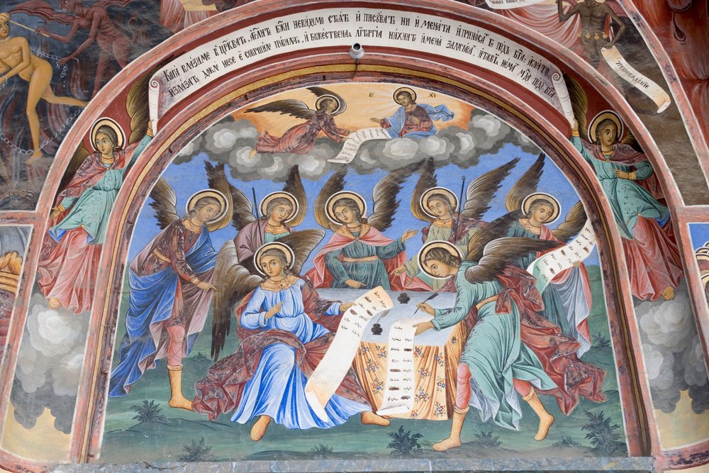 Bulgaria, Rila Monastery, Angel Fresco at Church of Nativity of Virgin by Bulgarian School