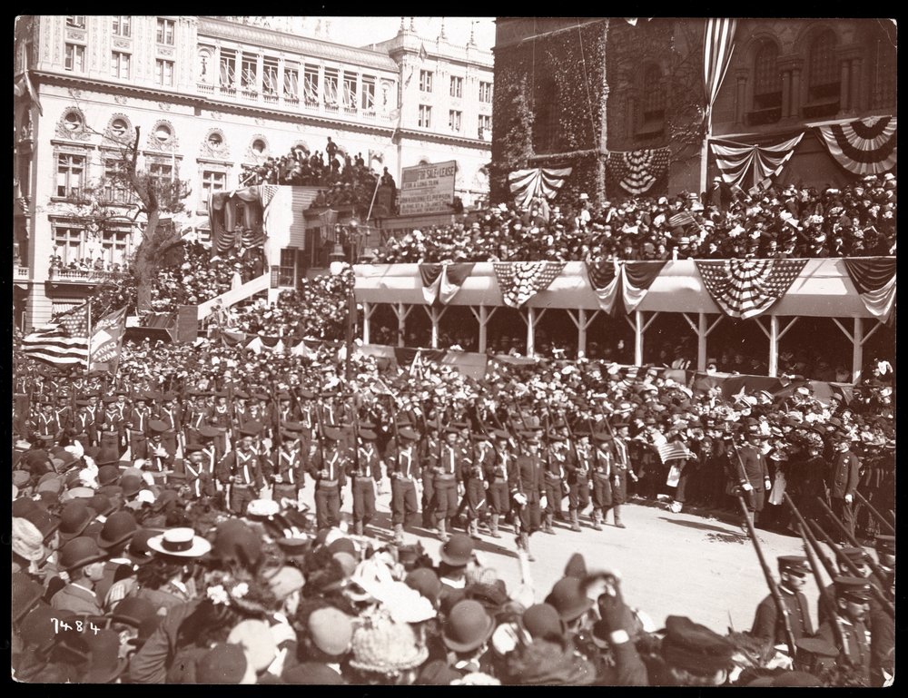 View from Above of the Crowd and a Marching Military Group in the Dewey Parade on Fifth Avenue, New York by Byron Company