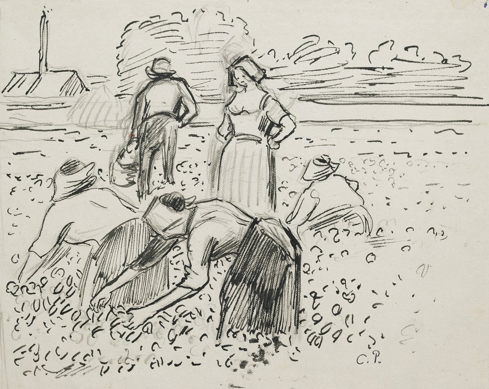 Study of five peasant figures working in a field, 1887 by Camille Jacob Pissarro