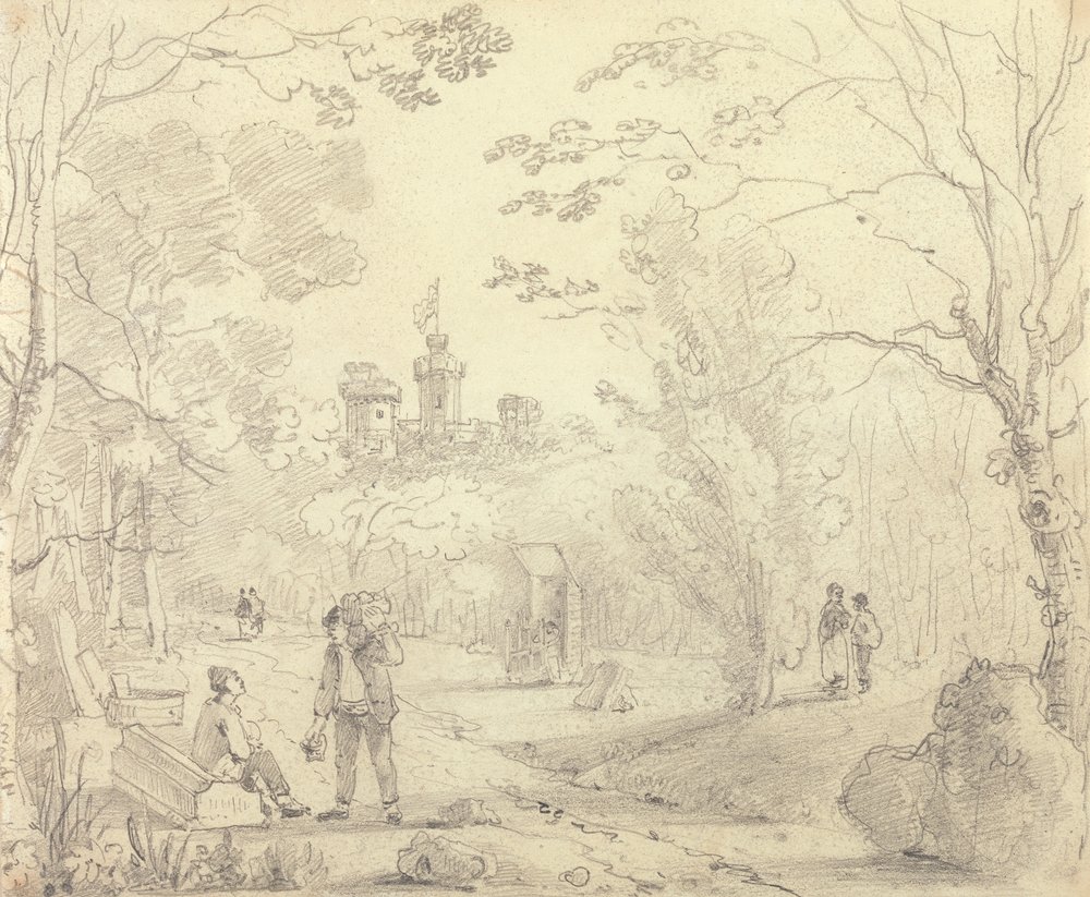 Sketch of a Park Scene with East Cowes Castle in the Distance, Isle of ...
