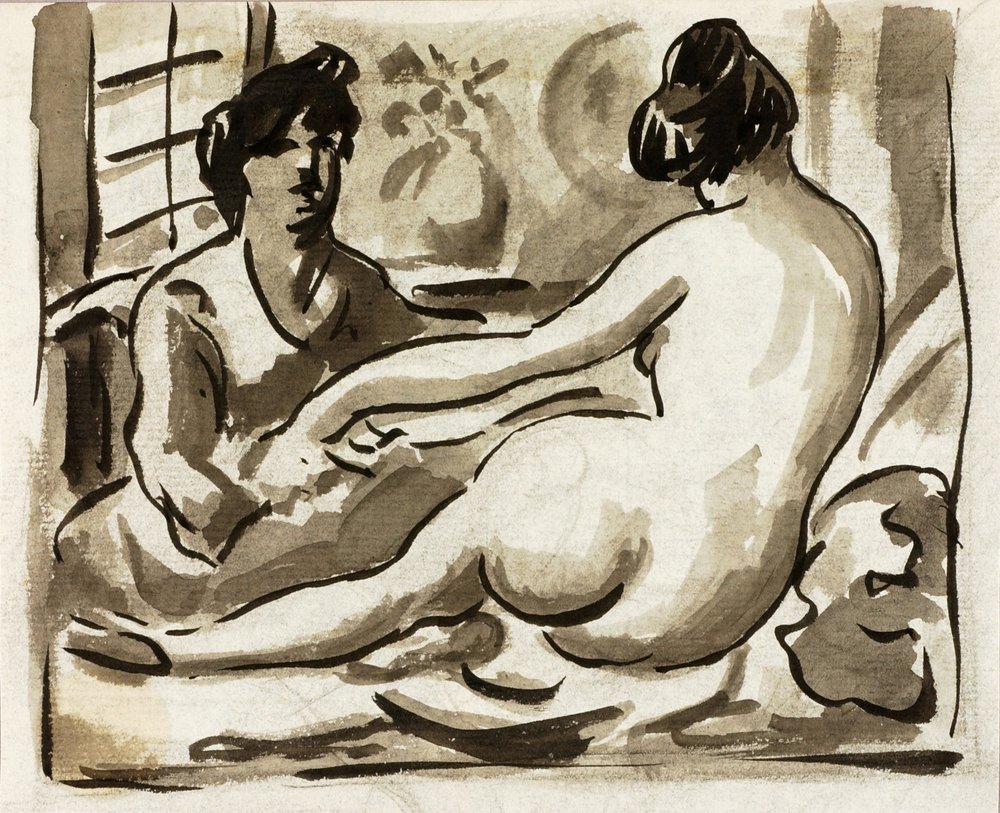 Reclining Female Nude with Attendant by Carl Newman