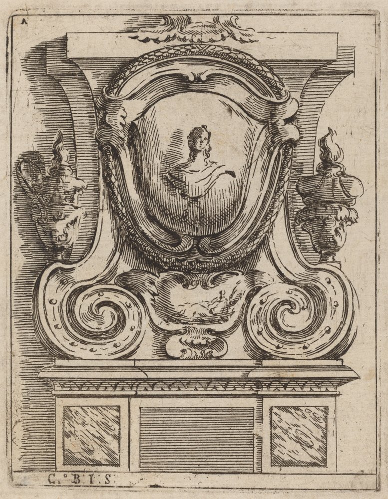 Architectural Motif with Bust and Two Lamps by Carlo Antonio Buffagnotti