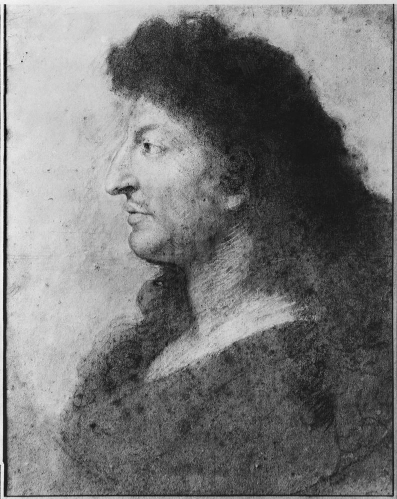 Portrait of Louis XIV in profile, with bare neck and long hair, c. 1678 by Charles Le Brun