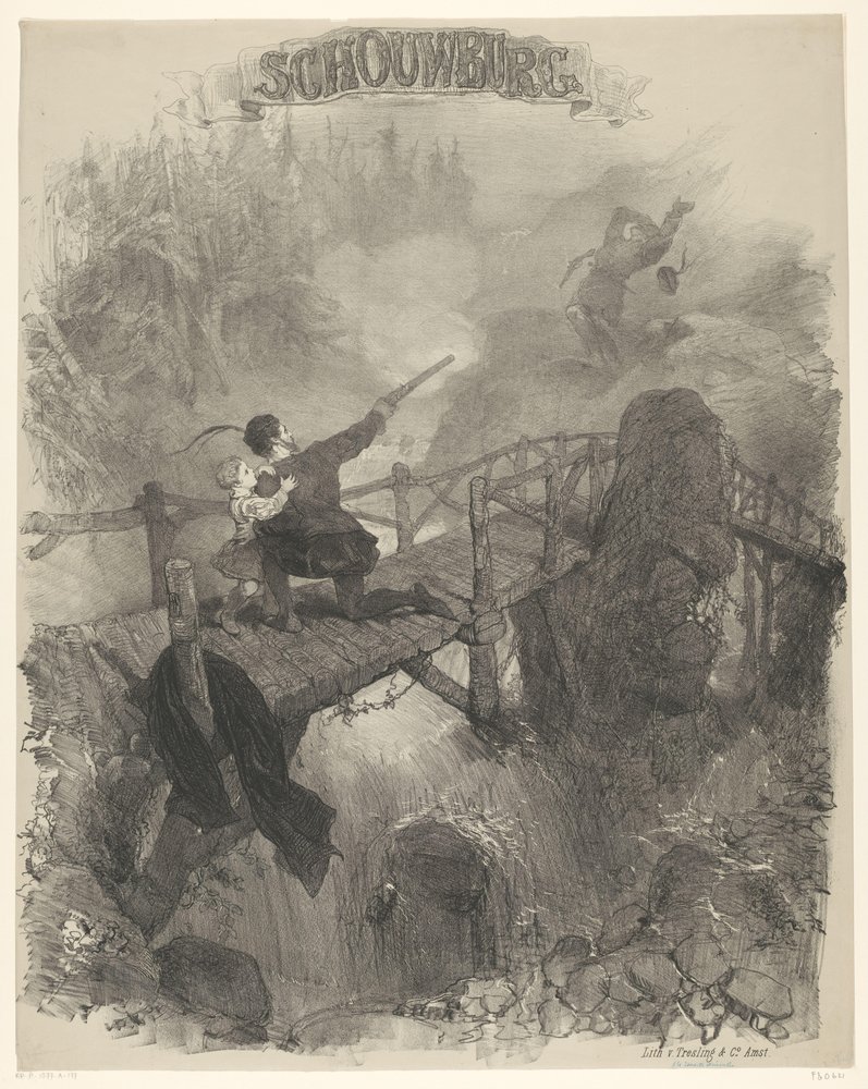 Scene from the ballet The Black Devil. Theatre (title on object). Posters announcing ballets and plays performed at the Amsterdam City Theatre (series title) by Charles Rochussen
