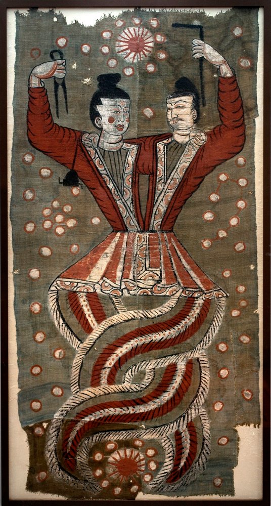 Chinese mythological figures Fuxi and Nuwa, 7th century AD by Chinese School