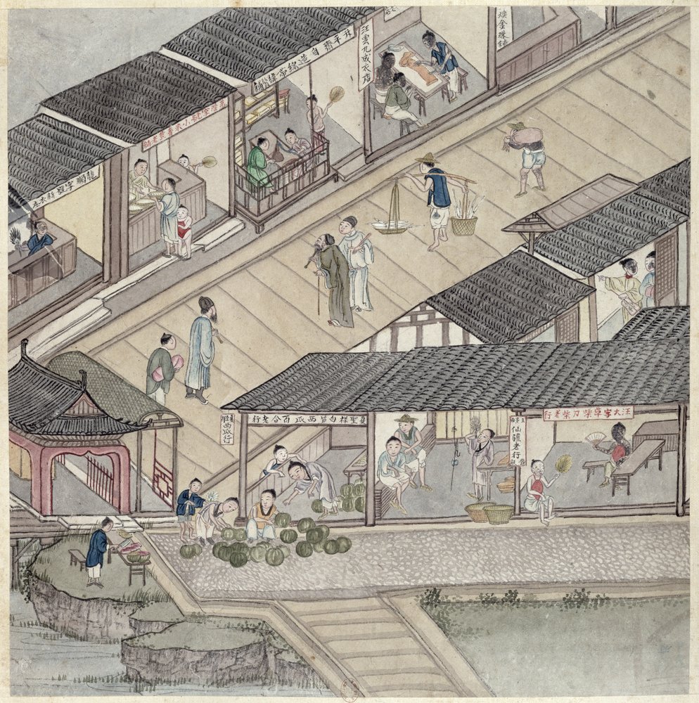View of a Market in China by Chinese School
