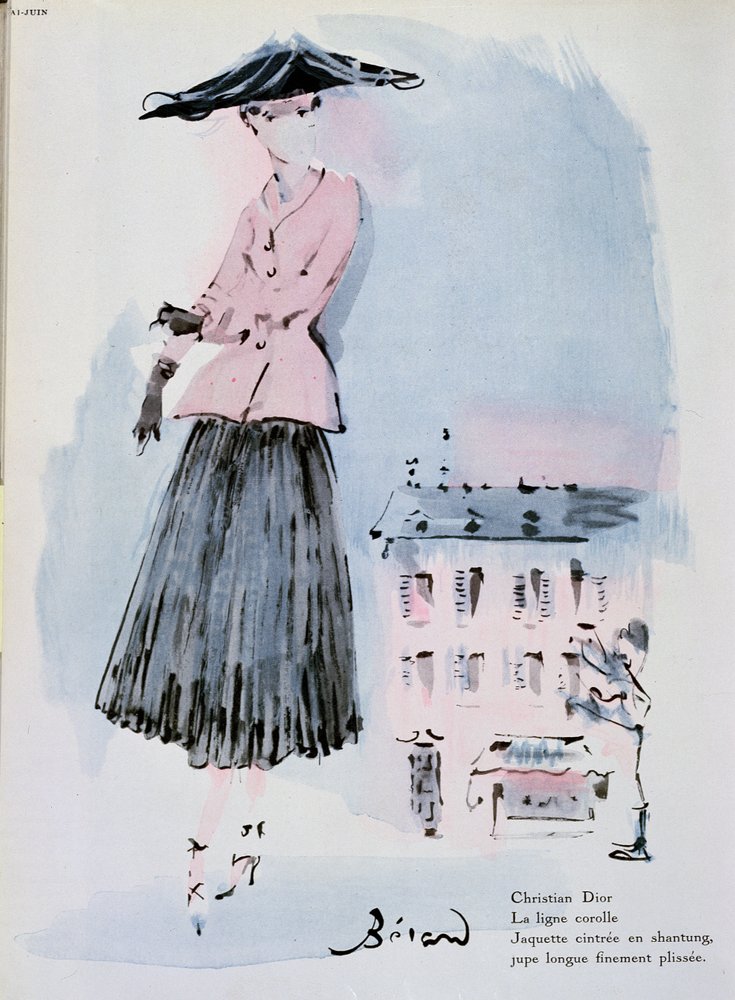ディオール　デザイン画　Christian Dior Fashion Plate by Christian Dior, Illustration from the Magazine