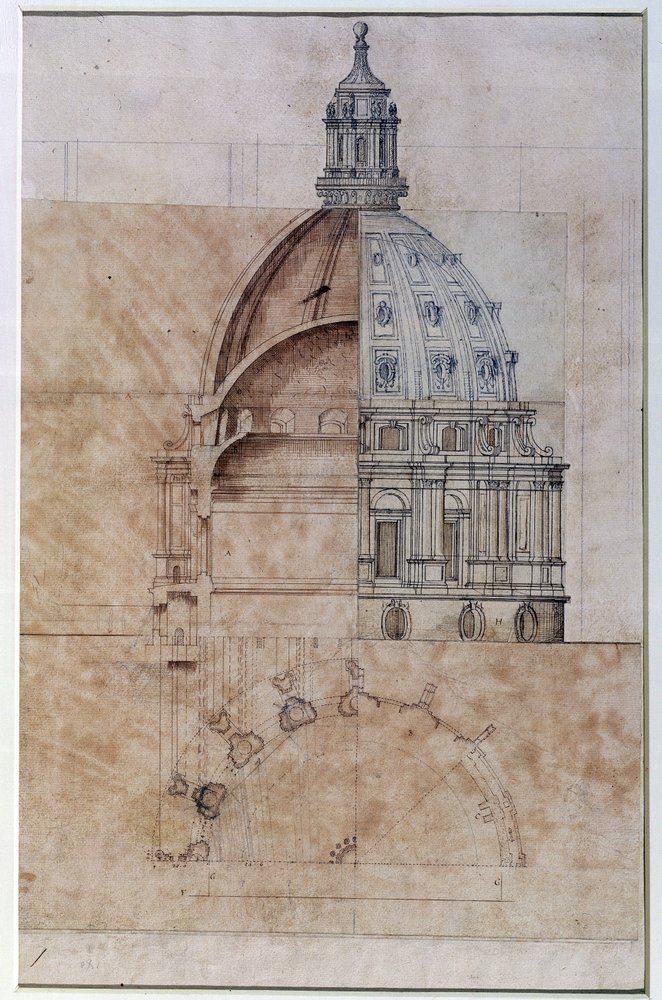 The “Definitive Design”: section, elevation and half plan of St. Paul's Cathedral dome by Christopher Wren