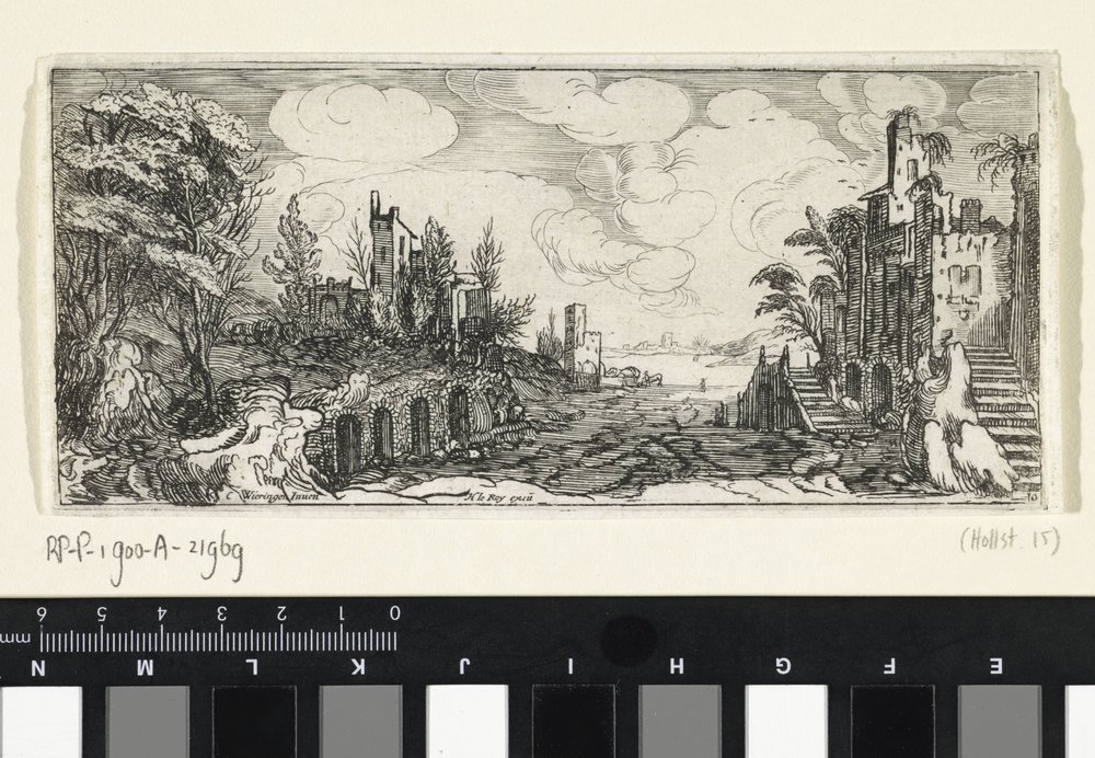 Hilly Landscape with a View of a River (series title) Landscapes by Cornelis Claesz van Wieringen (possibly)