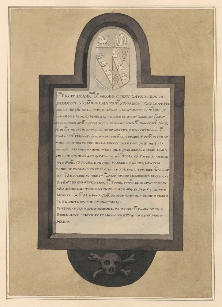 Memorial to Sir George Carey from Drayton Church by Daniel Lysons