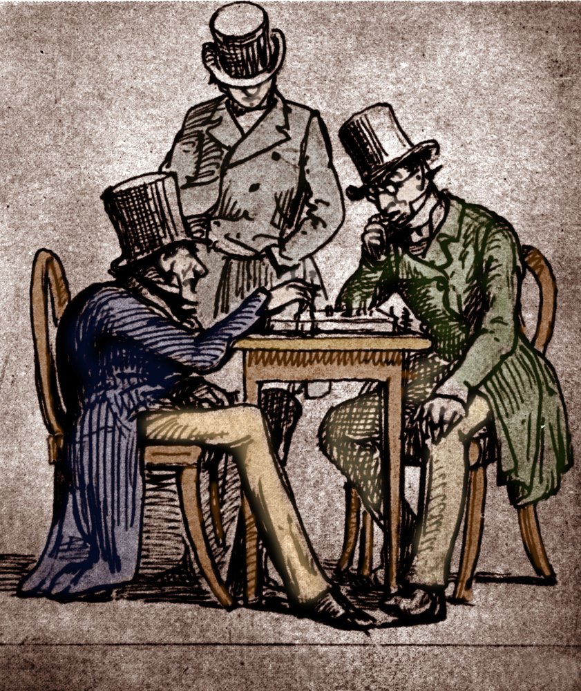 Soren Kierkegaard Playing Chess (pen and ink with wash on paper)