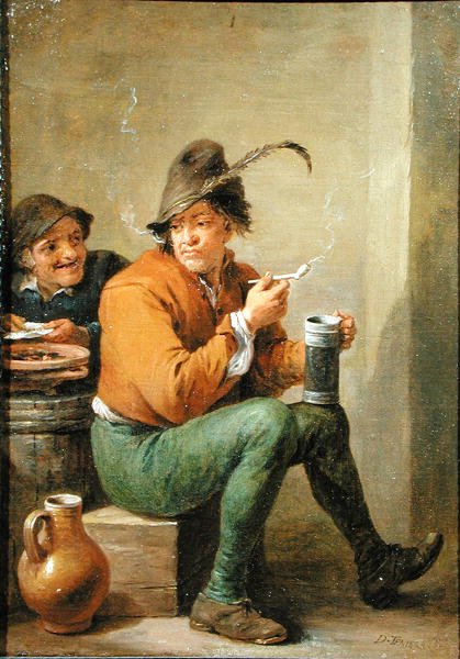 A Peasant holding a Stoneware Jug and a Clay Pipe by David III Teniers
