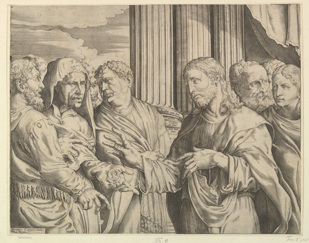 The Tribute Money: Christ Gesturing to a Man with Coins by Domenico Campagnola