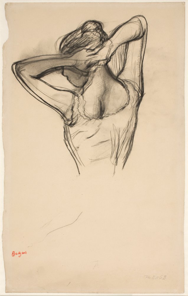 Dancer Doing Her Hair; Half-Figure in Profile to the Left, Half from Behind by Edgar Degas