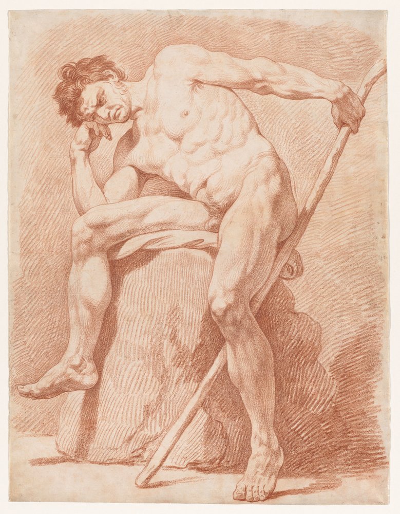 Study of a Seated Nude Holding a Staff by Edmé Bouchardon
