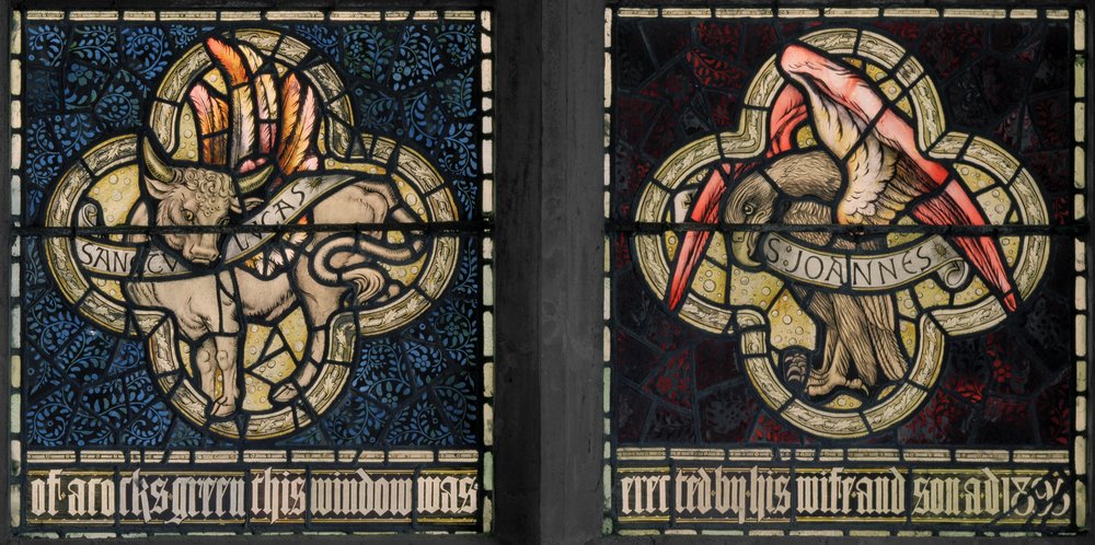St Mary The Virgin, Symbols of The Evangelists, St Luke & St John, 1895 by Edward Coley and Dearle Burne-Jones