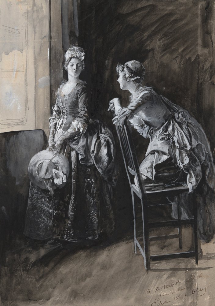 Miss Neville and Miss Hardcastle, illustration for Oliver Goldsmith